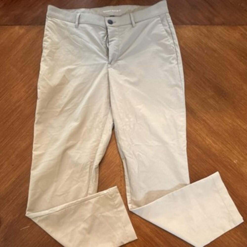 Banana Republic Men's Beige Polyester Straight Leg Flat Front Casual Pants 34x32